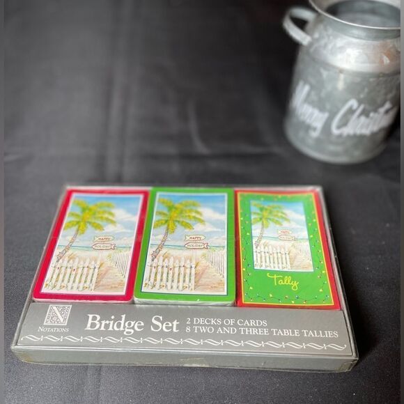 NEW “Happy Holidays” Bridge Set 2 Card Decks & 8 Tallies 2 & 3 Table NIB - Picture 3 of 3